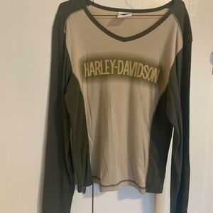 Harley-Davidson Graphic Raglan Tee Green and Cream